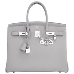 Hermes Gris Mouette "Verso" 35cm Togo Birkin Blue Agate Limited Edition