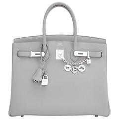 Hermes Gris Mouette "Verso" 35cm Togo Birkin Blue Agate Limited Edition 8