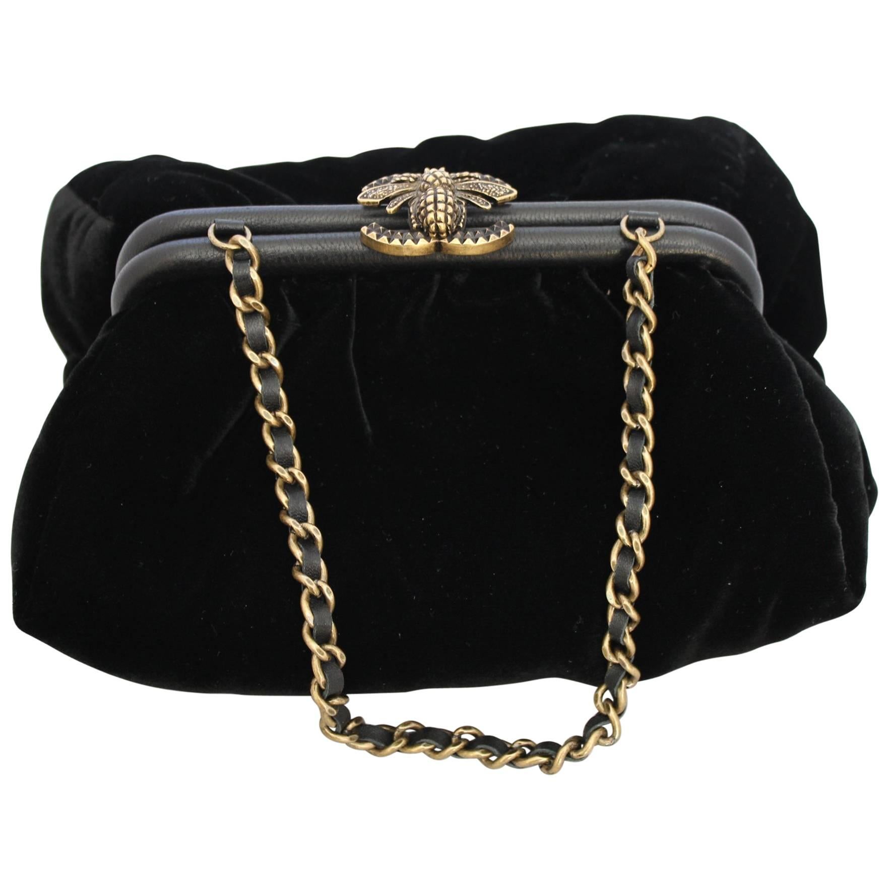 Chanel 2014 velvet and silk Bag with bee Clasp For Sale