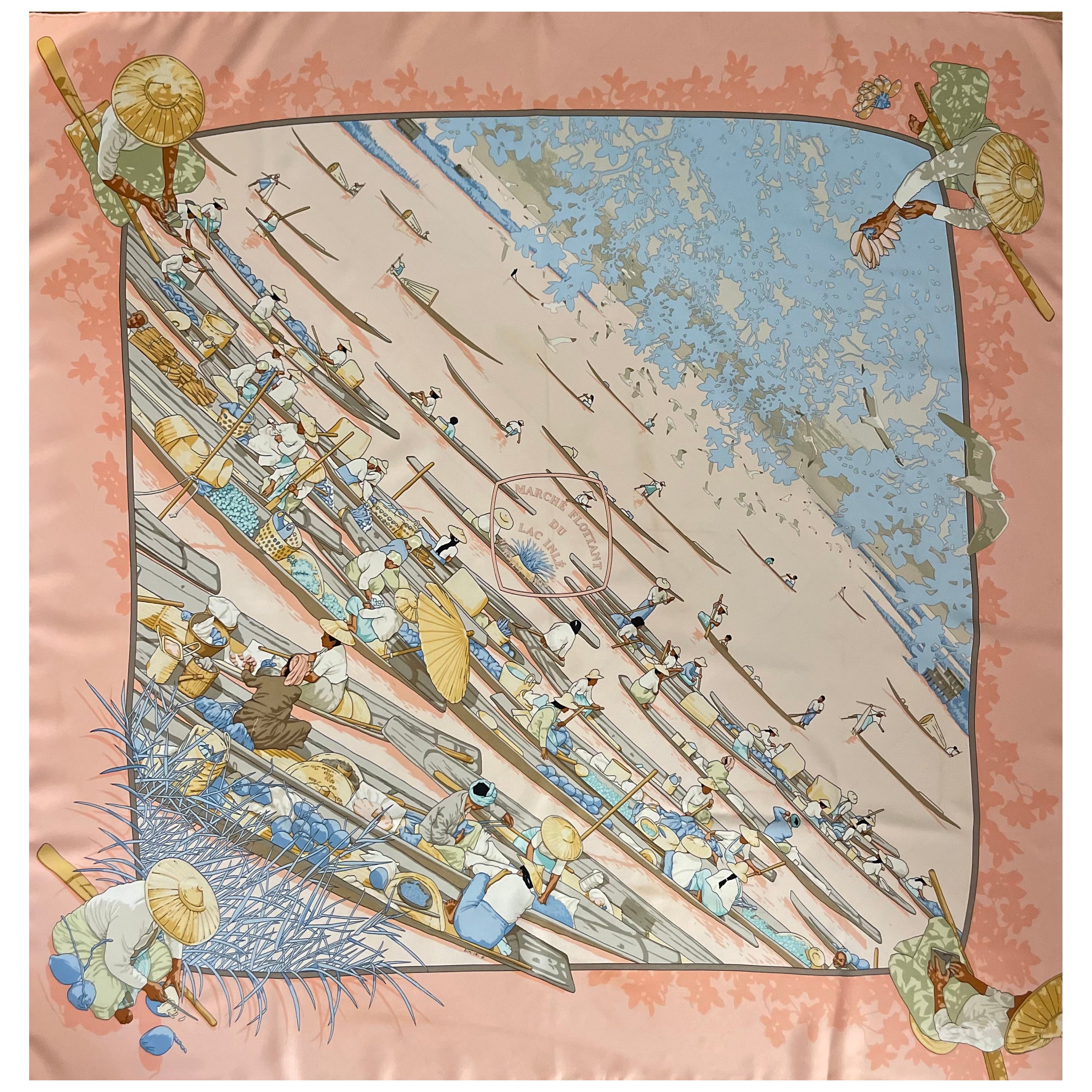 Hermès Scarf "Marché Flottant Du Lac Inlé" 1998 For Sale