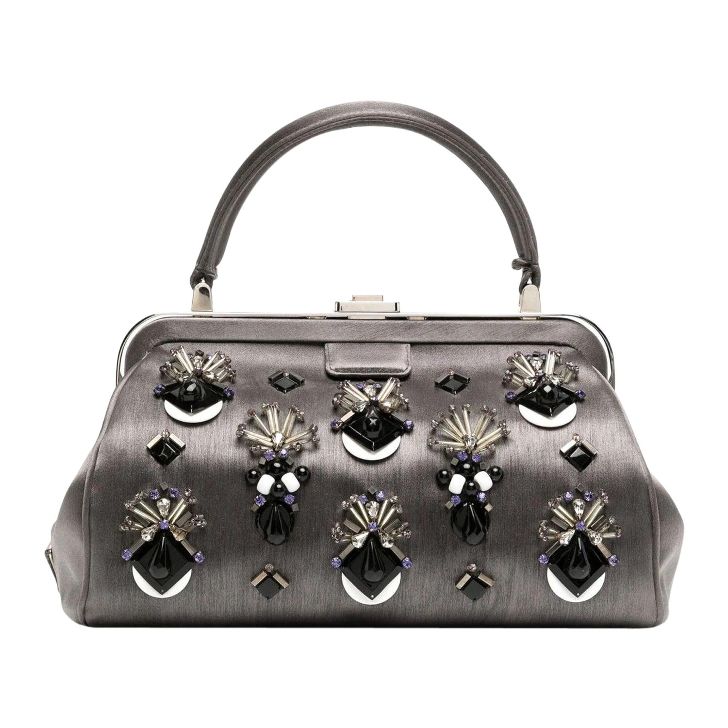 Prada Satin Raso Embellished Ricamo Doctor's Bag For Sale