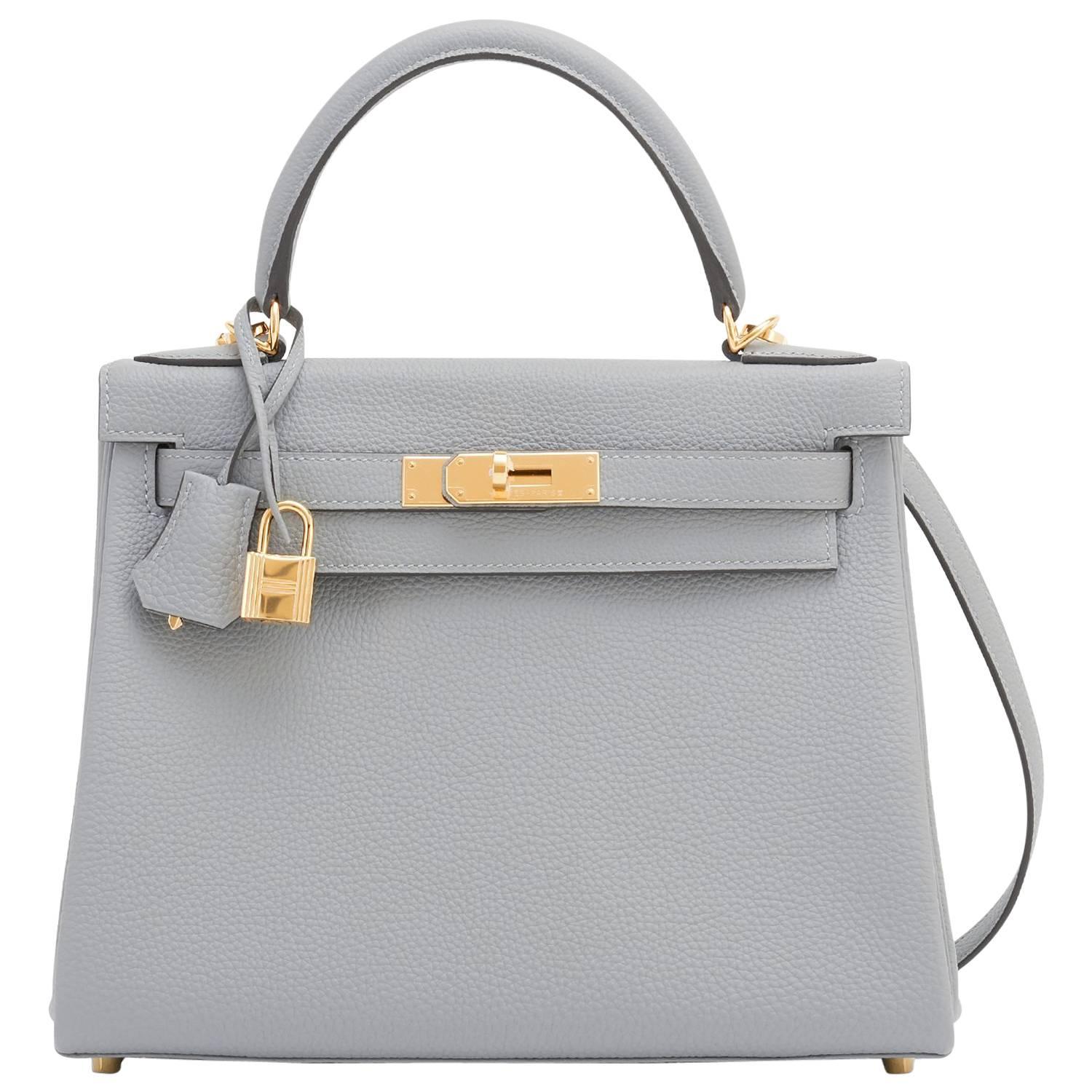 Hermes Gris Mouette 28cm Kelly Bag Togo Grey Gold Hardware