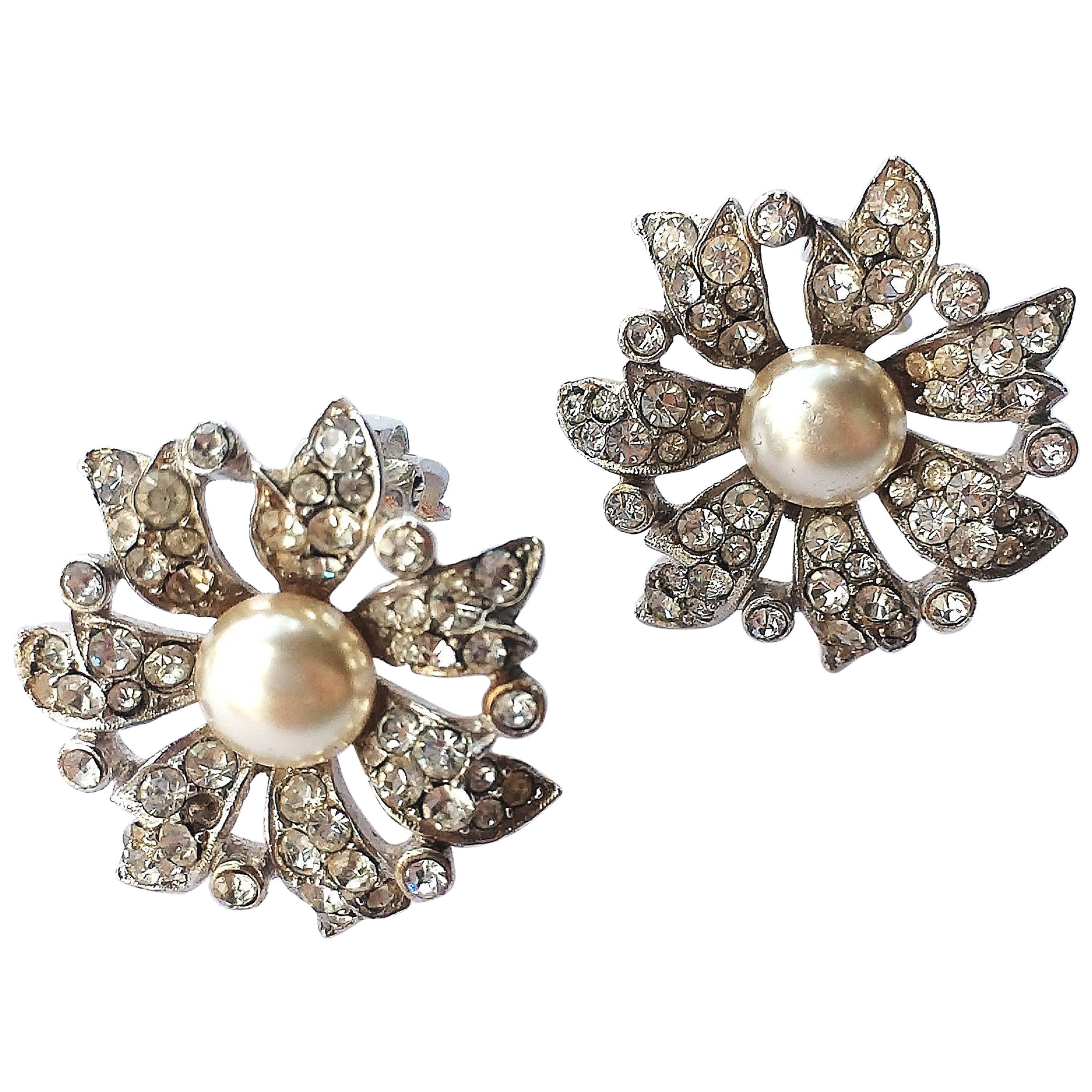 Christian Dior by Michel Maer paste and pearl Andante Flower Earrings, 1950s