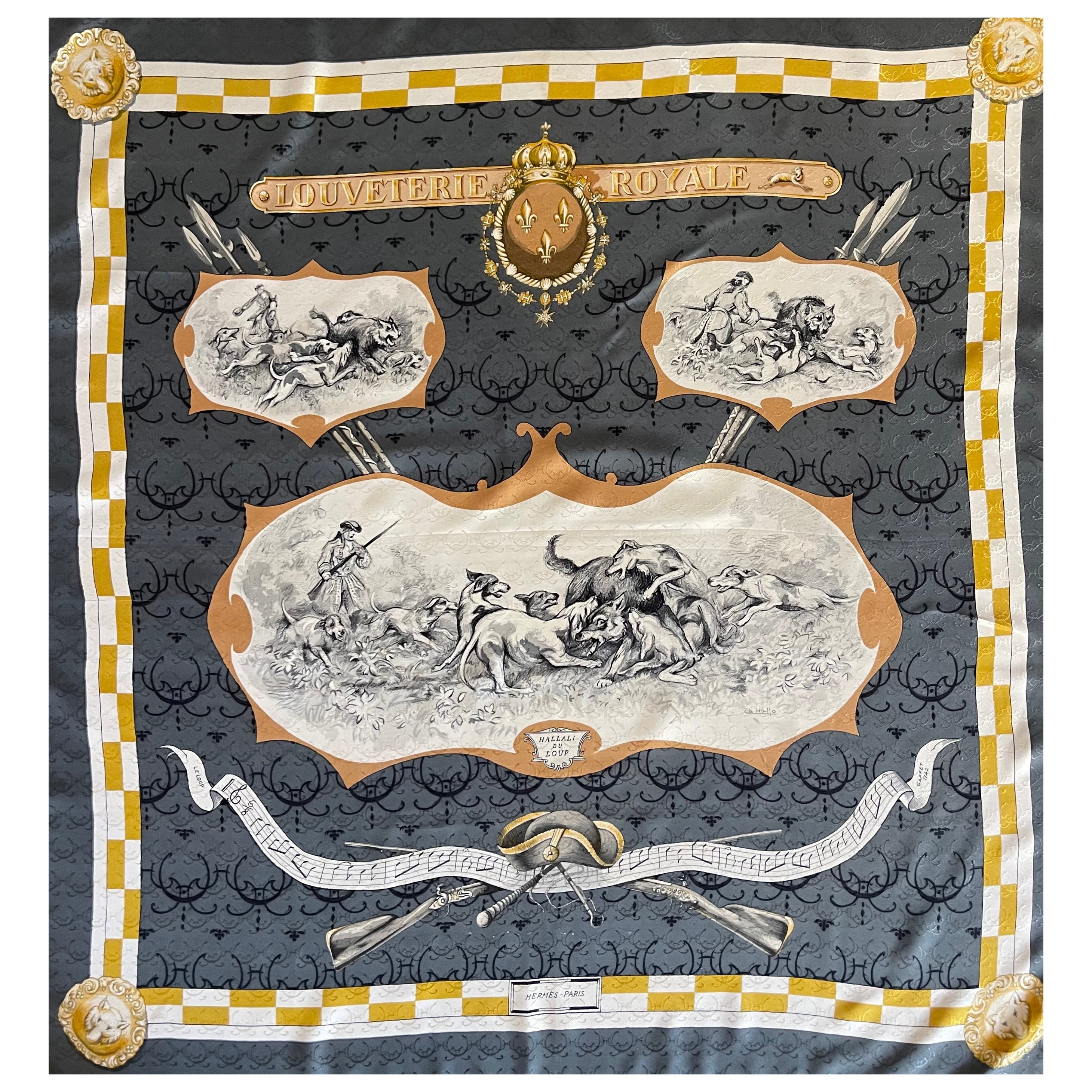 Hermès Silk Scarf "Louveterie Royal" 1961 For Sale