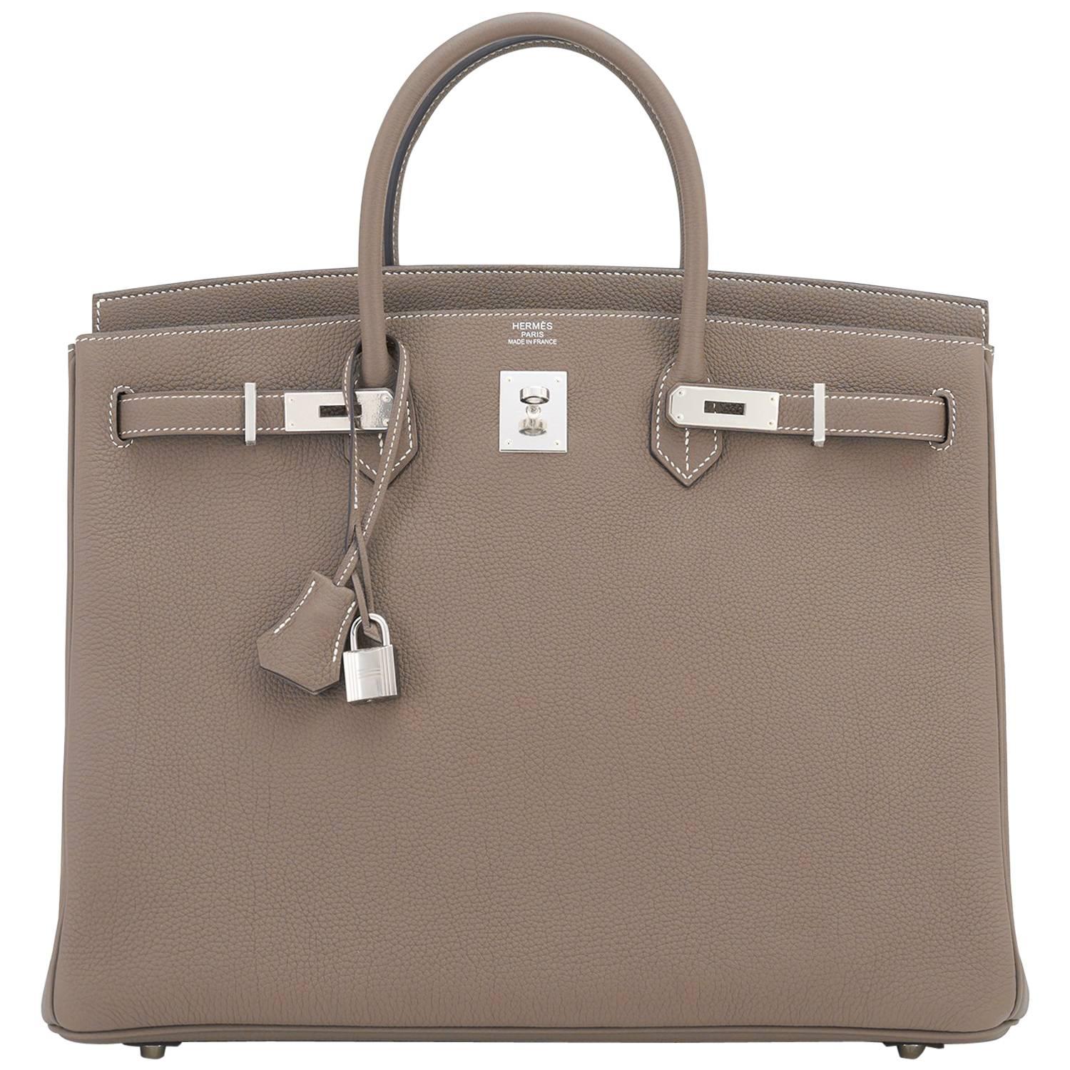 Hermes Etoupe 40cm Birkin Bag Togo Palladium Hardware Sporty Chic