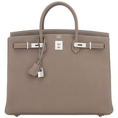 Hermes Etoupe 40cm Birkin Tasche Togo Palladium Hardware Sportlich Chic