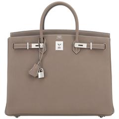 Hermes Etoupe 40cm Birkin Bag Togo Palladium Hardware sportlich schick