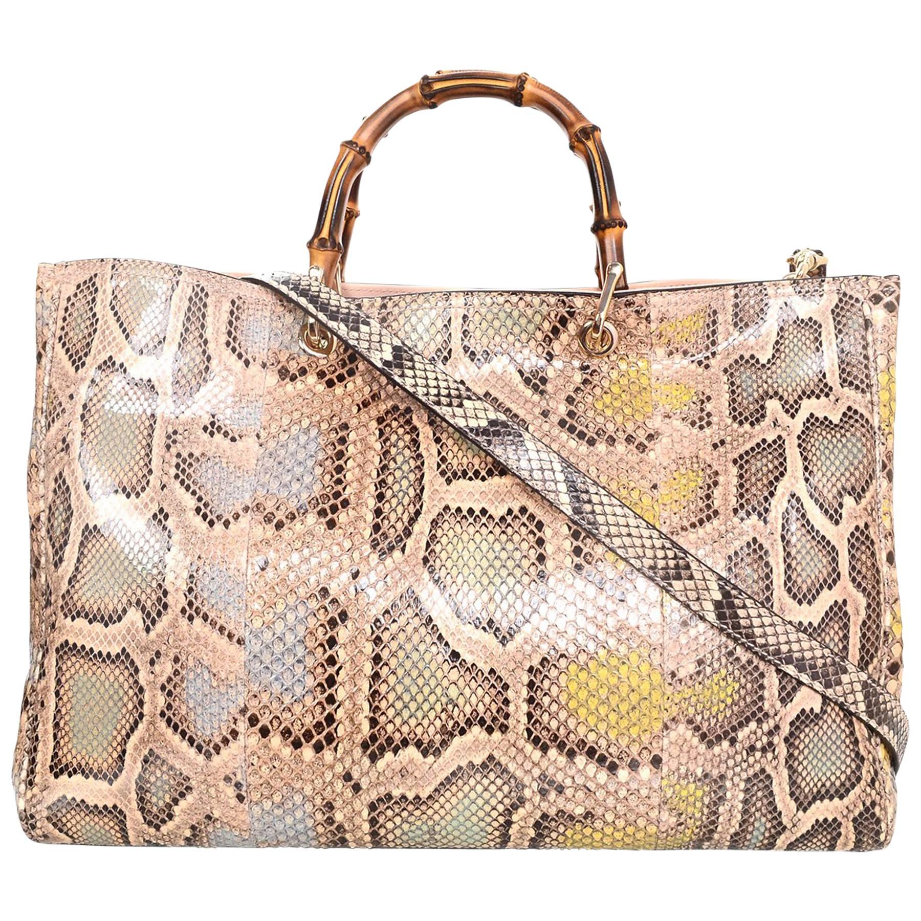 Gucci Blush Python Large Shopper Tote Bag w. Bamboo Handles rt. $3, 800 