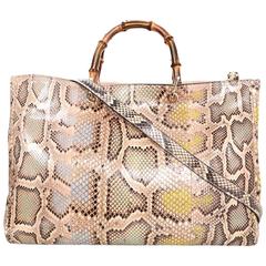 Gucci Blush Python Large Shopper Tote Bag w. Bamboo Handles rt. $3, 800