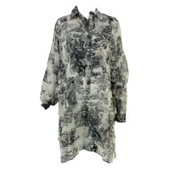 Christian Dior Toile de Jouy Black & White Sheer Cotton Voile Tunic Dress 10