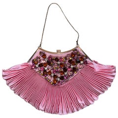 BADGLEY MISCHKA Vintage 2004 Runway Minaudiere Bag Pink Fan Embellished Bag