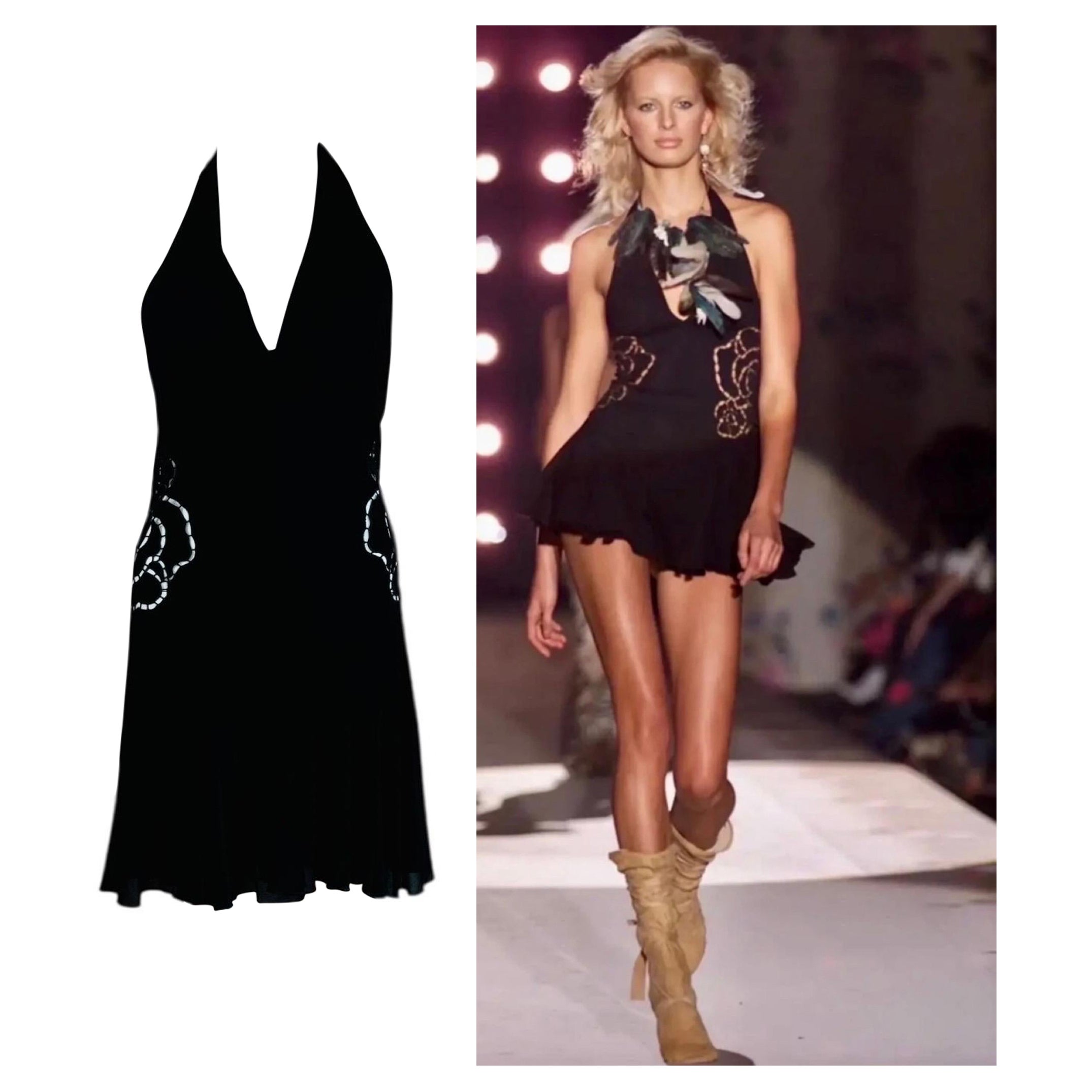 Vintage S/S 2002 Roberto Cavalli Runway Low Back Cut Out Floral Mini Dress For Sale