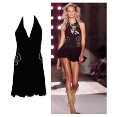 Vintage S/S 2002 Roberto Cavalli Runway Low Back Cut Out Floral Mini Dress