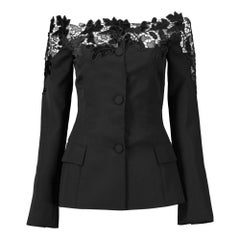 Oscar de la Renta Off-Shoulder Velvet Guipure Lace Blazer Size US 10