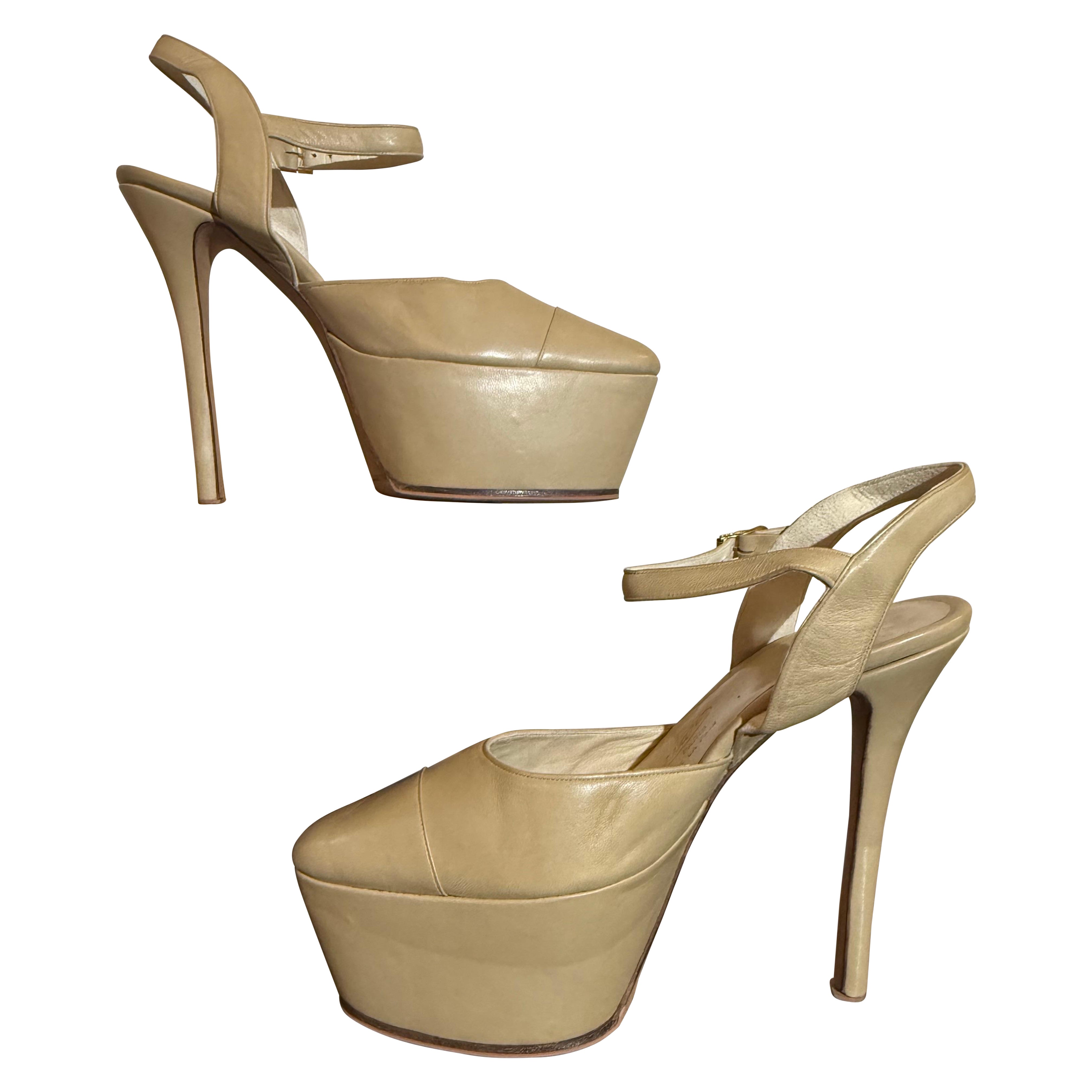Maison Massaro - Paris CUSTOM MADE Neutral Ecru Leder Plateauschuhe im Angebot