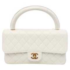 Chanel Kelly Parent Top Handle Flap Bag Medium White Lambskin Leather Gold Hardw