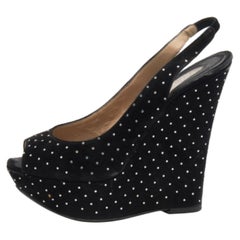 Le Silla Suede Crystal Wedge Platform Slingback Sandals Size 38