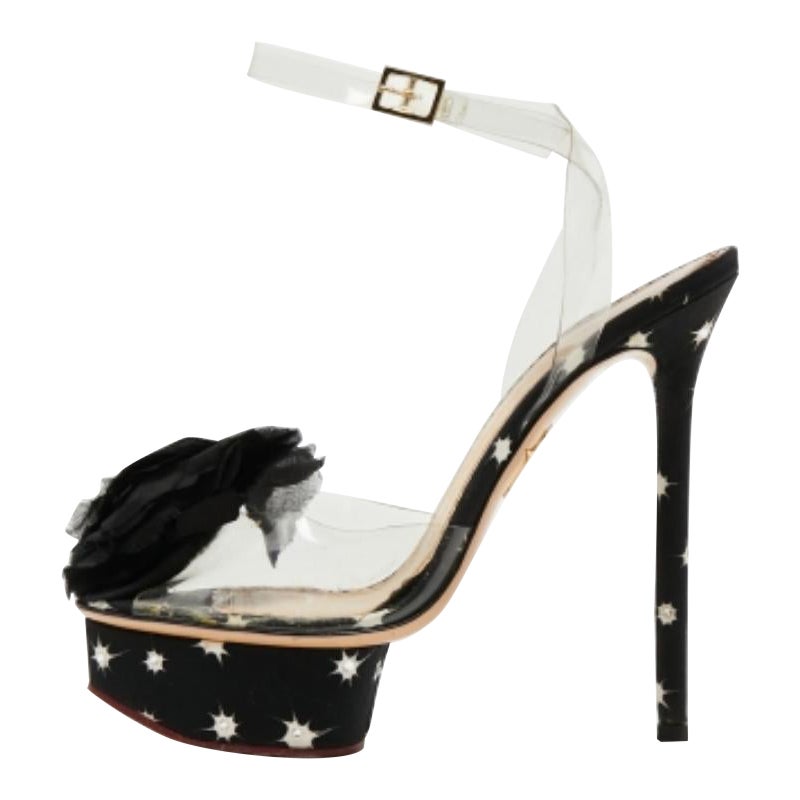 Charlotte Olympia Black PVC & Satin Pomoline Pom Pom Platform Sandals Size 37.5