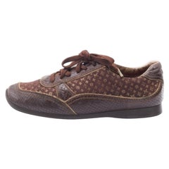 Louis Vuitton Monogram Fabric & Python Embossed Leather Low Top Sneakers Size 37