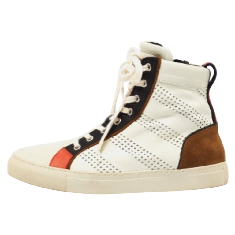 Balmain Multicolor Perforated Leather, Suede & Canvas High-Top Sneakers Size 42 For Sale