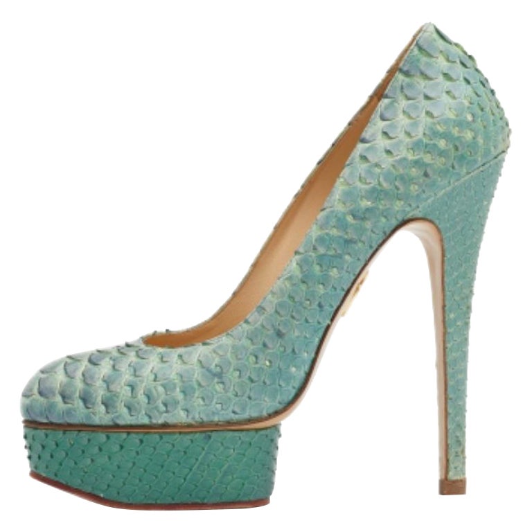 Escarpins à plateforme Priscilla en cuir python vert/bleu Charlotte Olympia Taille 40