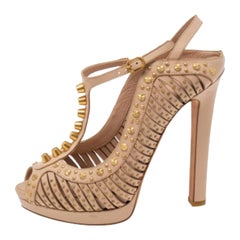 Alexander McQueen Studded Leather T-Strap Slingback Platform Sandals Size 38.5