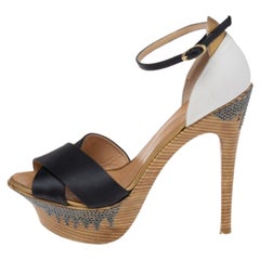 Giuseppe Zanotti Satin & Leather Platform & Heel Ankle Strap Sandals Size 40