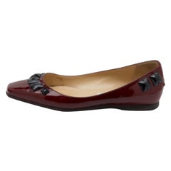 Jimmy Choo Burgundy Patent Leather Crystal Watson Ballet Flats Size 37.5