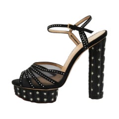 Charlotte Olympia Suede Crystal Studded Ankle Strap Platform Sandals Size 40