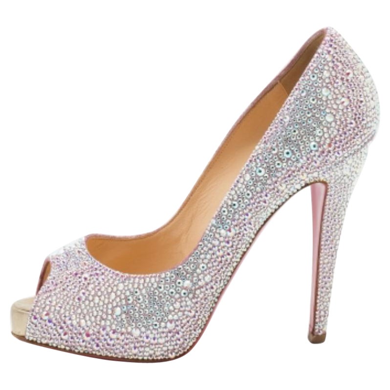 Christian Louboutin Rosa Wildleder Kristall New Riche Peep Toe Pumps Größe 38