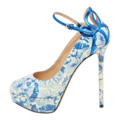 Charlotte Olympia Blue Ming Koi Carp Print Patent Leather Ankle Strap Pumps 39