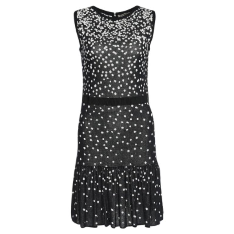Giambattista Valli & White Polka Printed Knit Flared Hem Detailed Midi Dress S For Sale