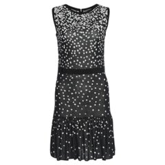 Giambattista Valli & White Polka Printed Knit Flared Hem Detailed Midi Dress S