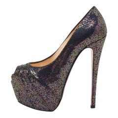 Christian Louboutin Glitter Fabric Drapesse Spotlight Peep-Toe Pumps Size 37