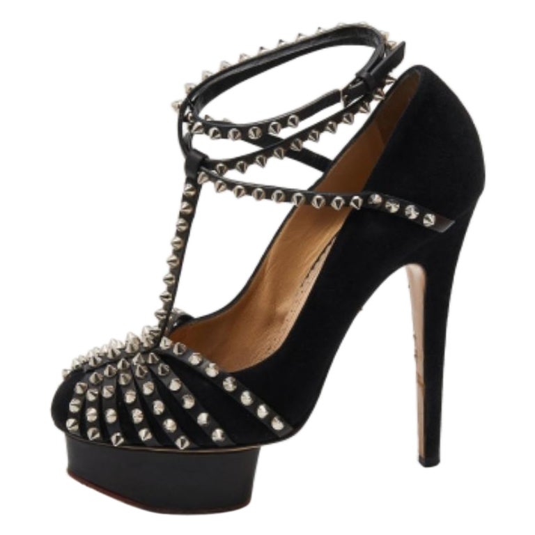 Charlotte Olympia Suede Studded Strappy Ankle Strap Platform Sandals Size 38