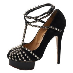 Charlotte Olympia Suede Studded Strappy Ankle Strap Platform Sandals Size 38