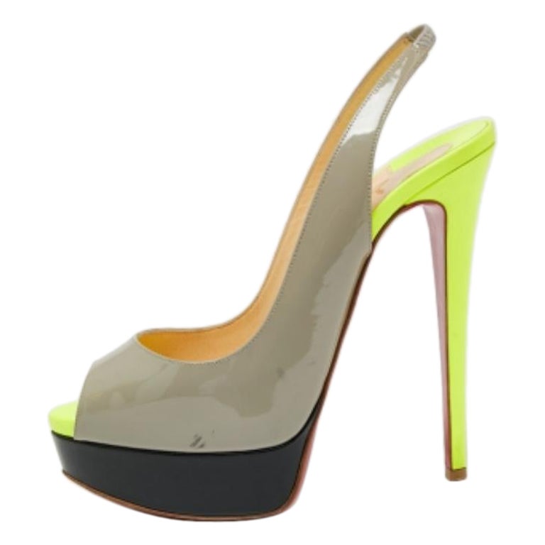 Christian Louboutin Patent Leather Lady Peep-Toe Slingback Sandals Size 37.5 For Sale