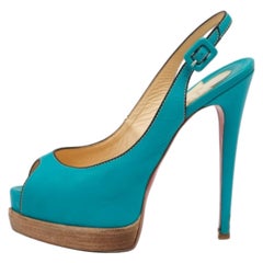 Christian Louboutin Leather Peep-Toe Platform Slingback Sandals Size 38.5