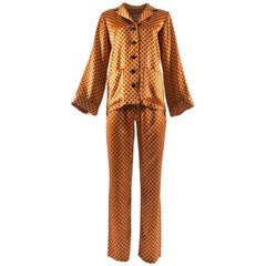 Vintage Yves Saint Laurent 1971 orange polkadot silk pyjama pant suit