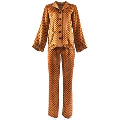 Yves Saint Laurent 1971 orange polkadot silk pyjama pant suit 6