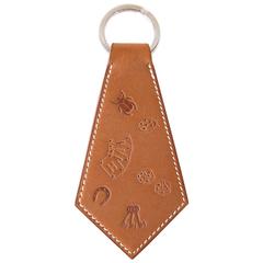 Hermes Key Ring Super Lucky Charms Tab Tie Shaped Embossed Barenia Rare 