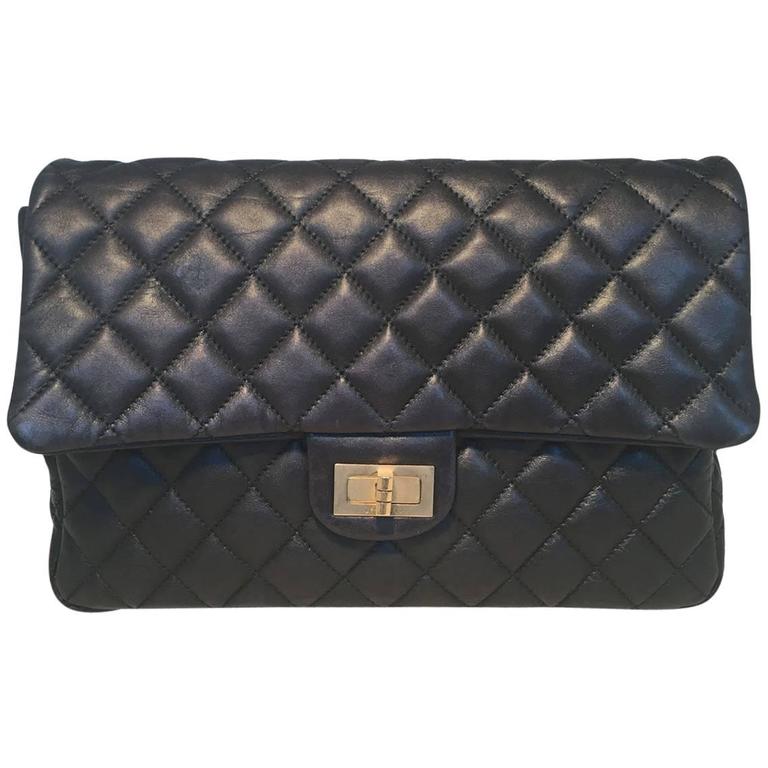 Chanel Black Quilted Soft Lambskin Leather Classic Flap Clutch For Sale