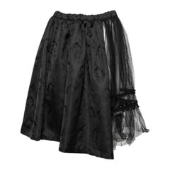 Comme des Garcons Falda con detalle de volantes de seda bordada con flores y malla negra S