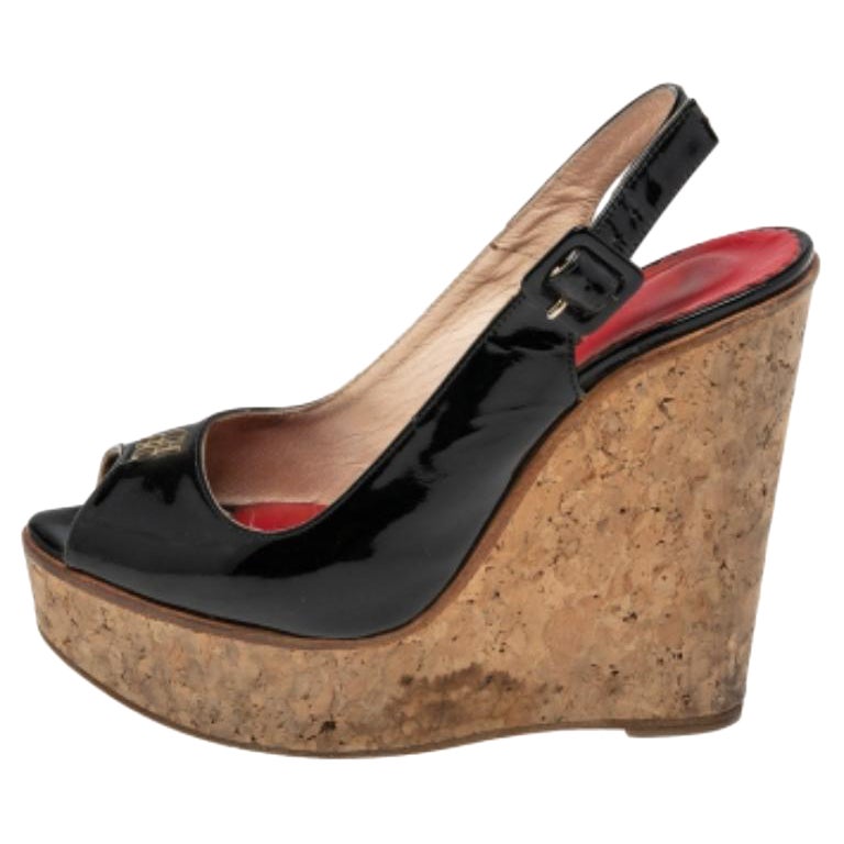 CH Carolina Herrera Leder Peep-Toe Keil Plateau Slingback Sandalen Größe 37