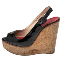 CH Carolina Herrera Leder Peep-Toe Keil Plateau Slingback Sandalen Größe 37