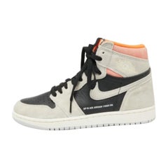 Jordan Grey Suede Leather 1 Retro High Neutral Hyper Crimson Sneakers Size 40.5