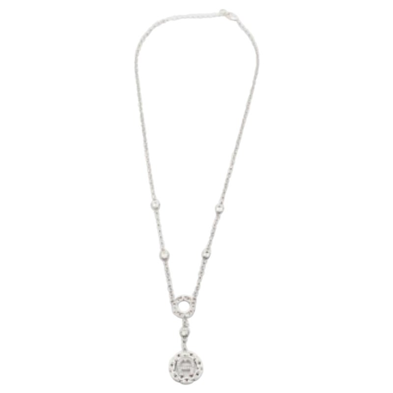 Aigner Silver Tone Chain Link Crystal Pendant Necklace For Sale