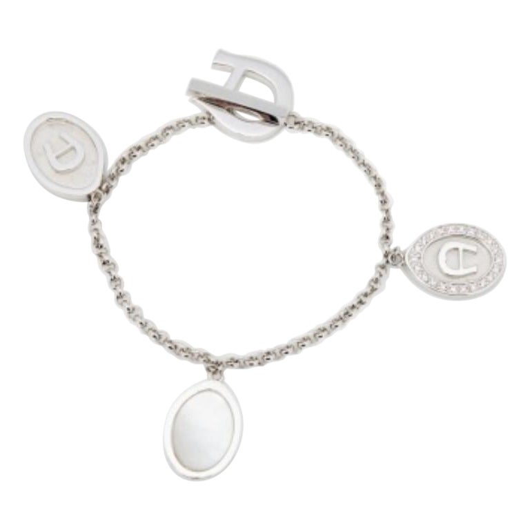 Aigner Crystals Mother of Pearl Silver Tone Metal Bracelet For Sale
