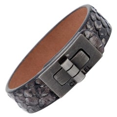 Chanel Grey Metallic Snakeskin Leather Bracelet