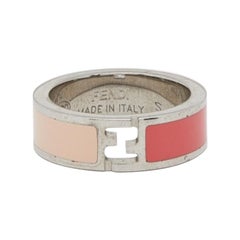Fendi The Fendista Bi-color Enamel Silver Tone Band Ring Size 50